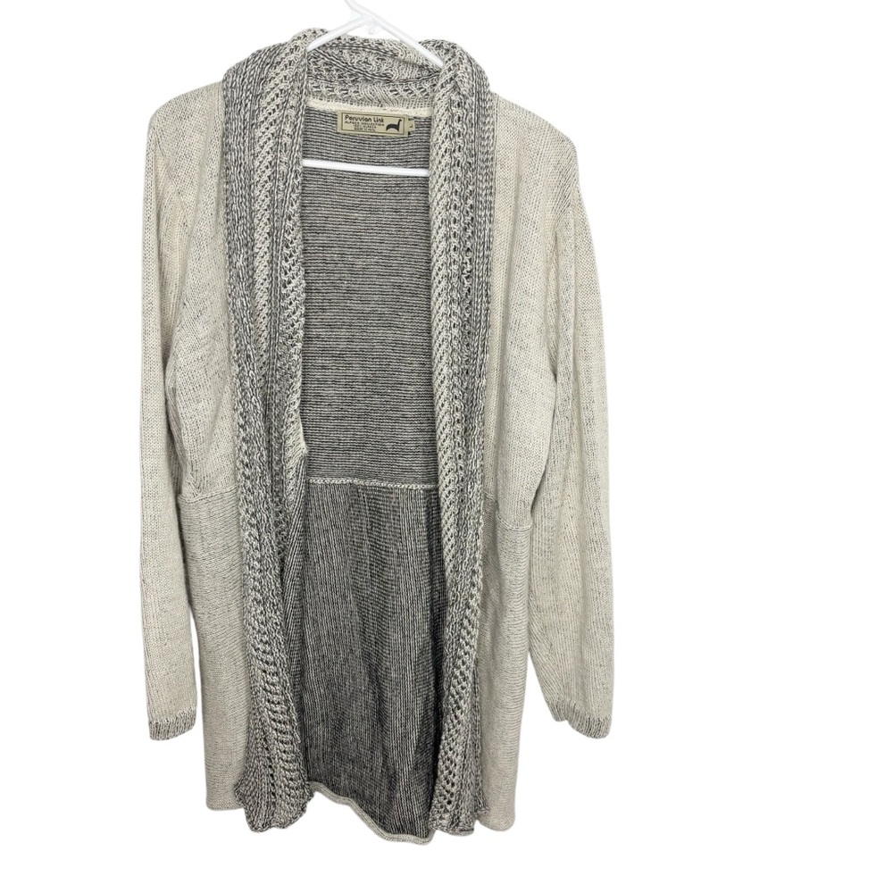 Alpaca Sweater/Peruvian Link Ivory gray Large Crocheted Cardigan